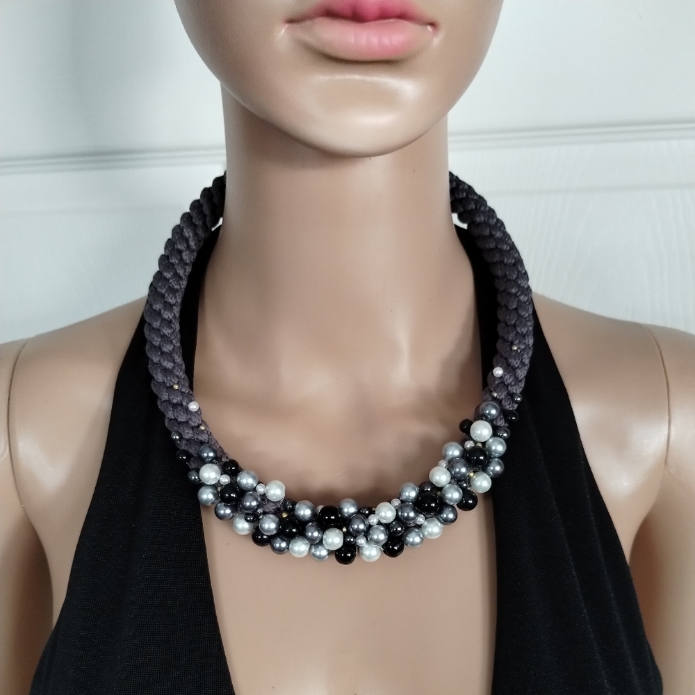 Elegant Black and Silver Beaded Necklace